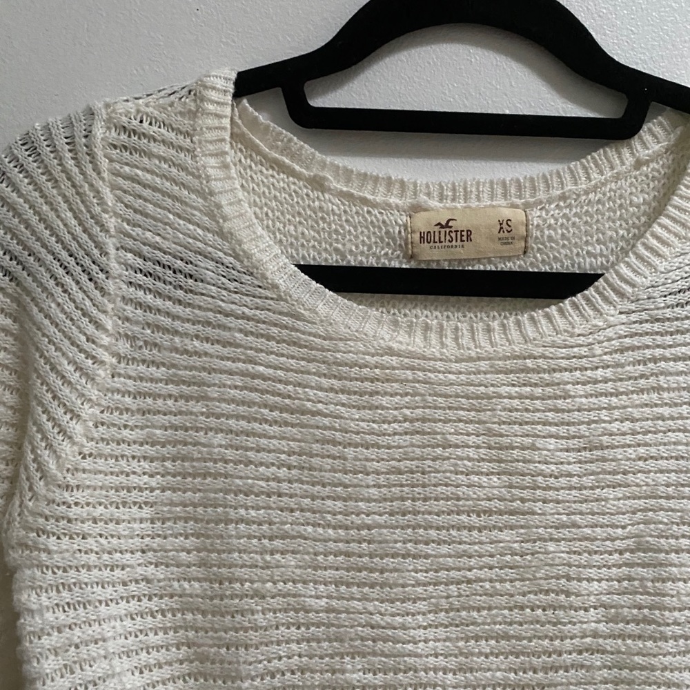 Hollister White Knit Crop Sweater with Lace Trim XS - Picture 2 of 4